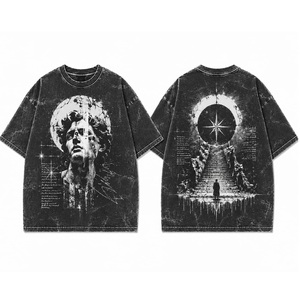 Crew Neck Half Sleeved Oversized <b>Drop</b> Shoulder Graphics Street Wear T Shirts Breathable Hip Hop Loose Fit Vintage T-Shirts - Product Image 1