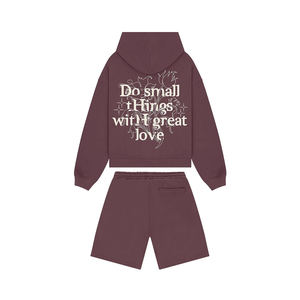 Ensemble sweat à capuche zippé et short personnalisé pour homme, logo imprimé sur mesure, survêtement streetwear oversize 2 pièces - Product Image 3