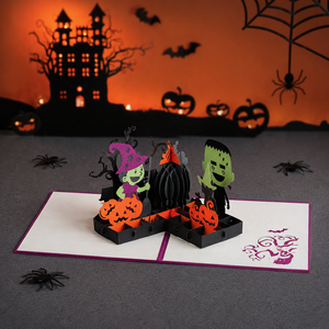 Carte de vœux 3D pop-up sur le thème d'Halloween, faite à la main, fabricant sur mesure pour papeterie artisanale en papier de qualité supérieure - Product Image 1