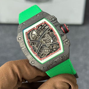 Montre squelette pour homme en fibre de carbone ultra-fine de haute qualité 67-02, 7,8 mm, bracelet en nylon vert, sportive et élégante, mécanique - Product Image 3