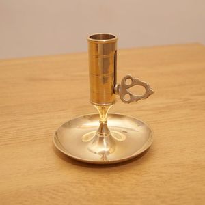 Vintage Brass Candle Holder with Handle, Polished Taper <b>Stand</b> for Dining Table, Wedding Decor and Home Decoration Use - Product Image 3