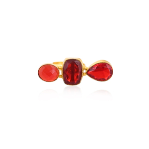 Stylish Garnet Hydro Triple Stone <b>Ring</b> Gold Plated Brass Handmade Gemstone <b>Adjustable</b> Fashion Jewelry Women's - Product Image 1