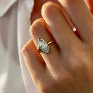 <b>Solitaire</b> Engagement <b>Ring</b> 14K Gold Elegant Modern Design 2 Carat Marquise Lab Grown Diamond Two Tone Bezel <b>Ring</b> - Product Image 2