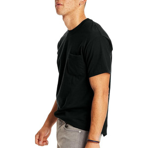 T-shirts homme grande taille de haute qualité, 100% coton, noirs, avec poches, design de logo personnalisé, t-shirt unisexe uni - Product Image 5