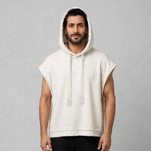 Haut sans manches pour homme en molleton bouclette de polyester, personnalisé, de haute qualité, écologique, épais, style streetwear, coupe oversize, bords bruts - Product Image 3