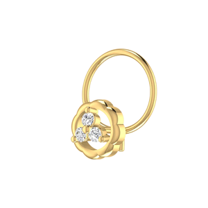 AJRETAIL Bijou de piercing pour femme en or 14K, diamant naturel taille brillant 0,045 ct, clou de nez, design Trio de fleurs, style ethnique - Product Image 4