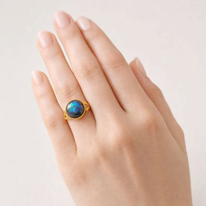 Handmade Gold <b>Labradorite</b> Cabochon <b>Ring</b> Natural Flash Stone Boho Healing Statement Jewelry Wholesale by Hari Om Creations - Product Image 1