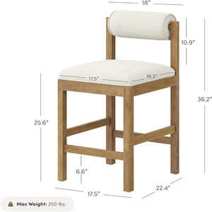 Counter Height Chair, Modern <b>Barstool</b> with Back, Mid-Century Metal Legs and <b>Leather</b> Padded Cushion for Kitchen & Bar Chairs - Product Image 5