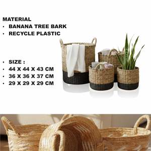 Ensemble de 3 paniers noirs en écorce de bananier, artisanat en plastique recyclé - Product Image 2