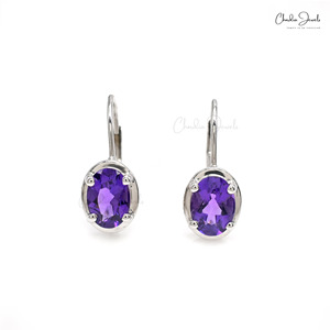 Ready To Dispatch Natural 7x5mm Oval Cut <b>Amethyst</b> Solitaire <b>Stud</b> <b>Earrings</b> In 14k Fine White Gold Lever Back Wedding <b>Earring</b> Gift - Product Image 6