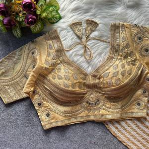 Blusa de novia tradicional amarilla con bordado floral Zari, top corto de mezcla de seda tejida con cuello corazón para fiesta de verano para mujer - Product Image 6