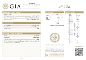 เพชรทรงคุชชั่นสีขาว น้ำหนัก 0.90 กะรัต ได้รับการรับรองจาก GIA คุณภาพการเจียระไนเยี่ยม ความสะอาดระดับ VS1 เพชรธรรมชาติแบบไม่ผ่านการปรับแต่ง (K SI1) - Product Image 6