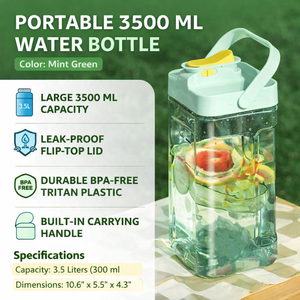 Bouteille d'eau motivante de 3500 ml avec marqueur de temps |   Bouteille d'eau de sport sans BPA, anti-fuite, pour une hydratation quotidienne - Product Image 6