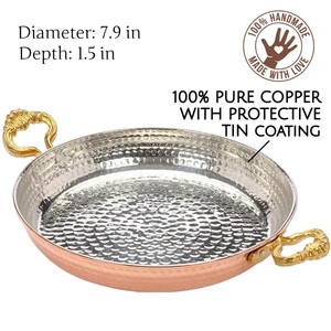 Traditional Turkish Sahan Copper Omelet <b>Pan</b> Authentic Hammered Copper Frying <b>Pan</b> with Brass Handles Tin-Lined Cooper Skillet for - Product Image 2