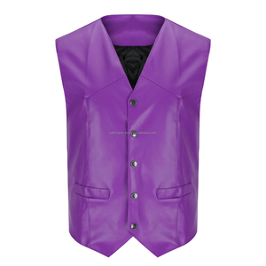Chaleco de cuero transpirable de alta calidad para hombre, cierre de estilo a presión, cuello en V, servicio OEM para pedidos a granel, Color púrpura - Product Image 1