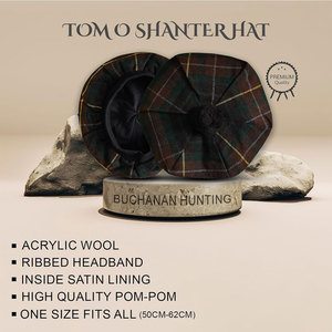 Chapeau écossais Tam o' Shanter en tartan avec pompon, bonnet en laine personnalisé, vente en gros - Product Image 2