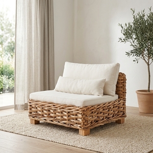New Modern Minimalist Chunky Woven Rattan Single Sofa <b>Wood</b> Eco-Friendly Outdoor <b>Garden</b> Patio Living Room Seating Accent <b>Chair</b> - Product Image 4
