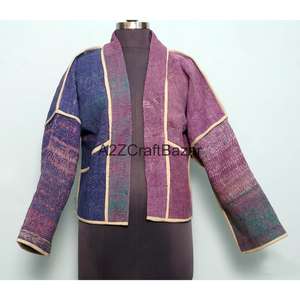 Veste à col roulé boutonnée en tricot Kantha vintage, faite à la main, réversible, écologique, respirante, séchage rapide, pour femme, pure, automne-été - Product Image 1