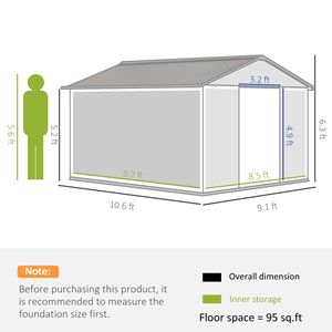 Casetta Attrezzi in Metallo da Esterno 11x9FT con Porte Scorrevoli e Prese d'Aria, Facile da Montare, Stile Moderno, Piccolo Ripostiglio per Patio/Giardino, Telaio in Lega - Product Image 3