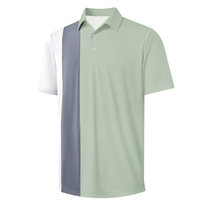 Polo pour homme à blocs de couleur, manches courtes, tricoté, décontracté, boutonné, noir, rose, rouge, coupe classique - Product Image 4