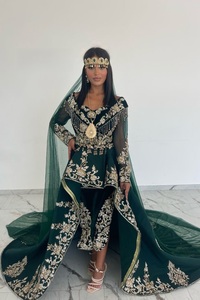 Ensemble de robe de mariée brodée vert émeraude pour femmes, robe traditionnelle longue avec veste - Product Image 2