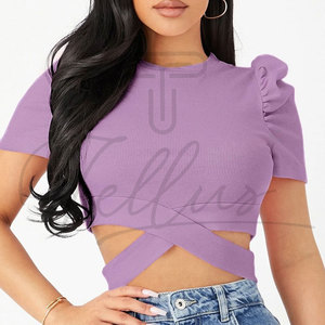 Tops Cortos de Mujer al por Mayor, con Logotipo Personalizado, Tejido a Crochet en la Parte Delantera, Sólidos, Casuales - Product Image 4