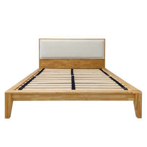 Minimalist Solid Wood Beds with Upholstered Headboard Rubberwood Bed <b>Frame</b> Furniture Eco-Friendly Vietnam-made Manufacturer - Product Image 1