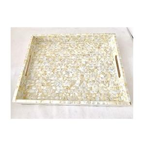 Bandeja de almacenamiento de nácar, organizador decorativo para interiores, bandeja rectangular de nácar para servir alimentos - Product Image 5