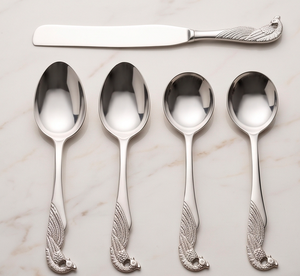 Ensemble de couverts finis argentés avec manche design pour la restauration, le buffet, les mariages et l'utilisation à la maison ou en cuisine - Product Image 1