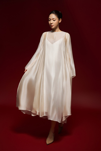Robe midi en organza transparent pour femme, en soie voile, col rond, manches classiques, taille ample, style décontracté minimaliste respirant (OEM) - Product Image 5
