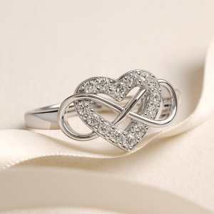 Zarkan 925 Sterling <b>Silver</b> <b>Adjustable</b> Infinity Heart <b>Ring</b> Ice Out Micro Insert Cut Design - Product Image 1