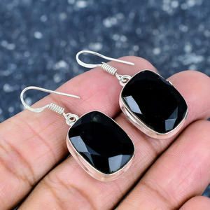Handmade Black Onyx <b>Earrings</b>, 925 <b>Sterling</b> <b>Silver</b> plated, Antique Style <b>Dangle</b>, Boho Jewelry, Artisan Crafted, Unique Gift - Product Image 3