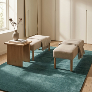 Tapis texturé en laine bleu sarcelle tufté à la main, antidérapant, à poils épais, uni, pour salon, chambre, salle à manger, maison moderne - Product Image 3