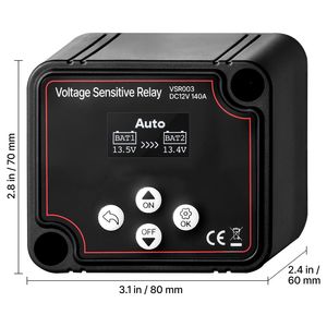 Isolatore per Doppia Batteria 12V 140 Amp Smart Manuale/Automatico VSR con Schermo LCD, Relè Sensibile alla Tensione per Sistemi Elettrici RV - Product Image 6