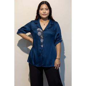 Camisa Elegante de Algodón Giza Azul EURELLA para Mujer, Moda Casual para Uso Diario - Product Image 4