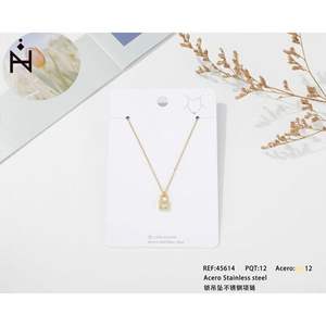 Zi Lock <b>Pendant</b> Stainless Steel Necklace Gold Tone <b>Crystal</b> <b>Charm</b> Minimalist Everyday Wear Unisex Fine Jewelry - Product Image 2