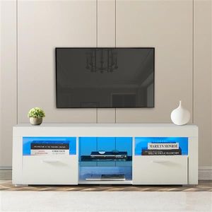 Alto bianco lucido Morden LED-Lit TV Stand assemblato per salotto o camera da letto mobile anteriore alto bianco lucido - Product Image 1