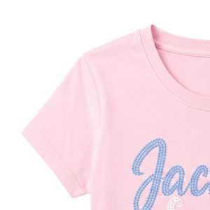 T-shirt rose à manches courtes et col rond pour adolescentes avec motif en strass, idéal pour l'école, le quotidien et le streetwear, vêtement confortable. - Product Image 5
