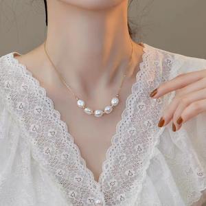 สร้อยคอเงินแท้ 925 สไตล์บาโรก ประดับมุกน้ำจืดคุณภาพสูง ดีไซน์หน้ายิ้ม แฟชั่นหรูหราเบาๆ - Product Image 1