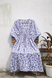Cotton Floral Kaftan <b>Dress</b> Women Blue Printed Kaftan <b>Lounge</b> Wear Beach Cover Up Soft Cotton Nightwear Kaftan <b>Dress</b> - Product Image 4