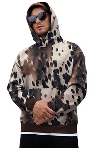 Sweat-shirt à capuche pour homme à imprimé léopard, coupe classique, en polyester tricoté, style décontracté d'automne, respirant, avec poche - Product Image 6