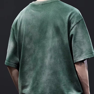 เสื้อยืดสไตล์วินเทจย้อนยุคแบบย้อมสีเอซิด OEM สำหรับผู้ชาย ผ้าฝ้าย 100% เนื้อหนา ทรงโอเวอร์ไซส์ แขนสั้น สีพื้น - Product Image 3
