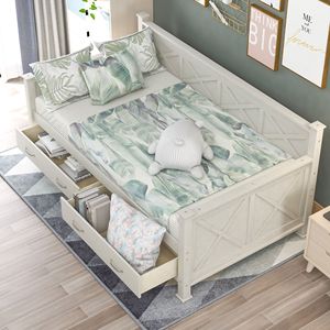 เตียงนอนกลางวันทำจากไม้ขนาดเตียงคู่สีขาวสไตล์เรียบง่ายและเรียบง่าย - Product Image 2