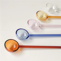 Cuillères à salade en verre à long manche, tête ronde, colorées, pour un usage facile, accessoires de cuisine en gros