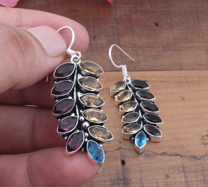 <b>Garnet</b> Citrine Drop <b>Earrings</b> Silver Plated 925 Sterling Silver Luxury Water Drop Shape Daily Wear Party Jewelry Wholesale - Product Image 3