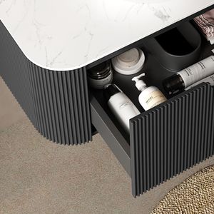 Mobile bagno moderno DINA da 24 pollici a parete con lavabo, bordi curvi e mobiletto a righe con cassetti - Lusso e funzionalità - Product Image 2