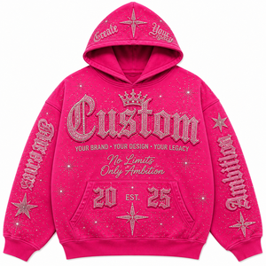 Sudadera con Capucha Personalizada para Hombre, Color Rosa, con Pedrería Brillante, Estilo Urbano, Corte Holgado, Forro Polar, 100% Algodón, Invierno, Impresión Digital - Product Image 2