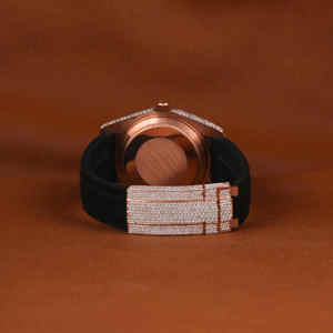 Moissanite Round Cut Diamond Half Iced Out Diamond <b>Watch</b> with <b>black</b> belt <b>Watch</b> For Men With Roman Features Diamond <b>Watch</b> - Product Image 3