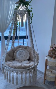 Boho Macrame Hanging Chair | Handmade Indoor Balcony <b>Swing</b> | Bohemian Home Decor | Cozy Hanging Seat,Macrame <b>Swing</b> - Product Image 2