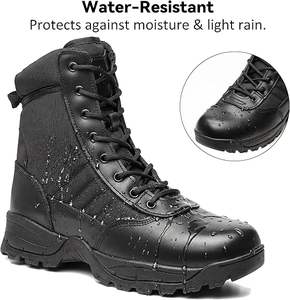 Botas de Trabajo Tácticas para Hombre, Negras, de Cuero Impermeable, Antideslizantes, con Cremallera Lateral, Cómodas para Todo el Día (6-8 pulgadas) - Product Image 5